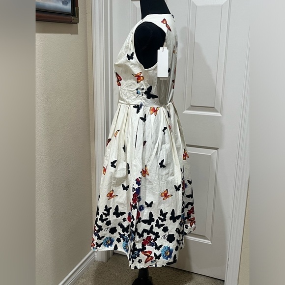 BELLE POGUE BUTTERFLY PRINT 1950’s STYLE ELEGANT RETRO, WOMENS DRESS SIZE M. - Picture 5 of 12